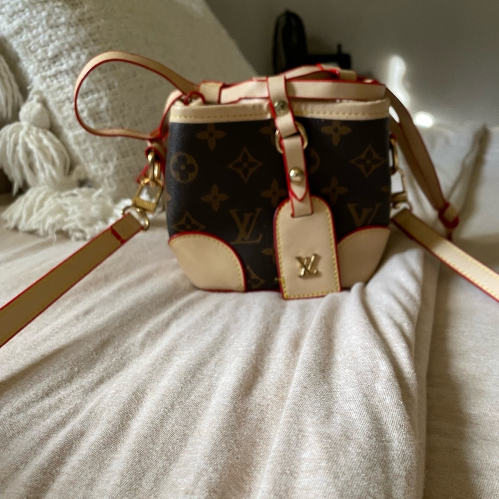 Mini Bag in Brown and Cream with Red Accents